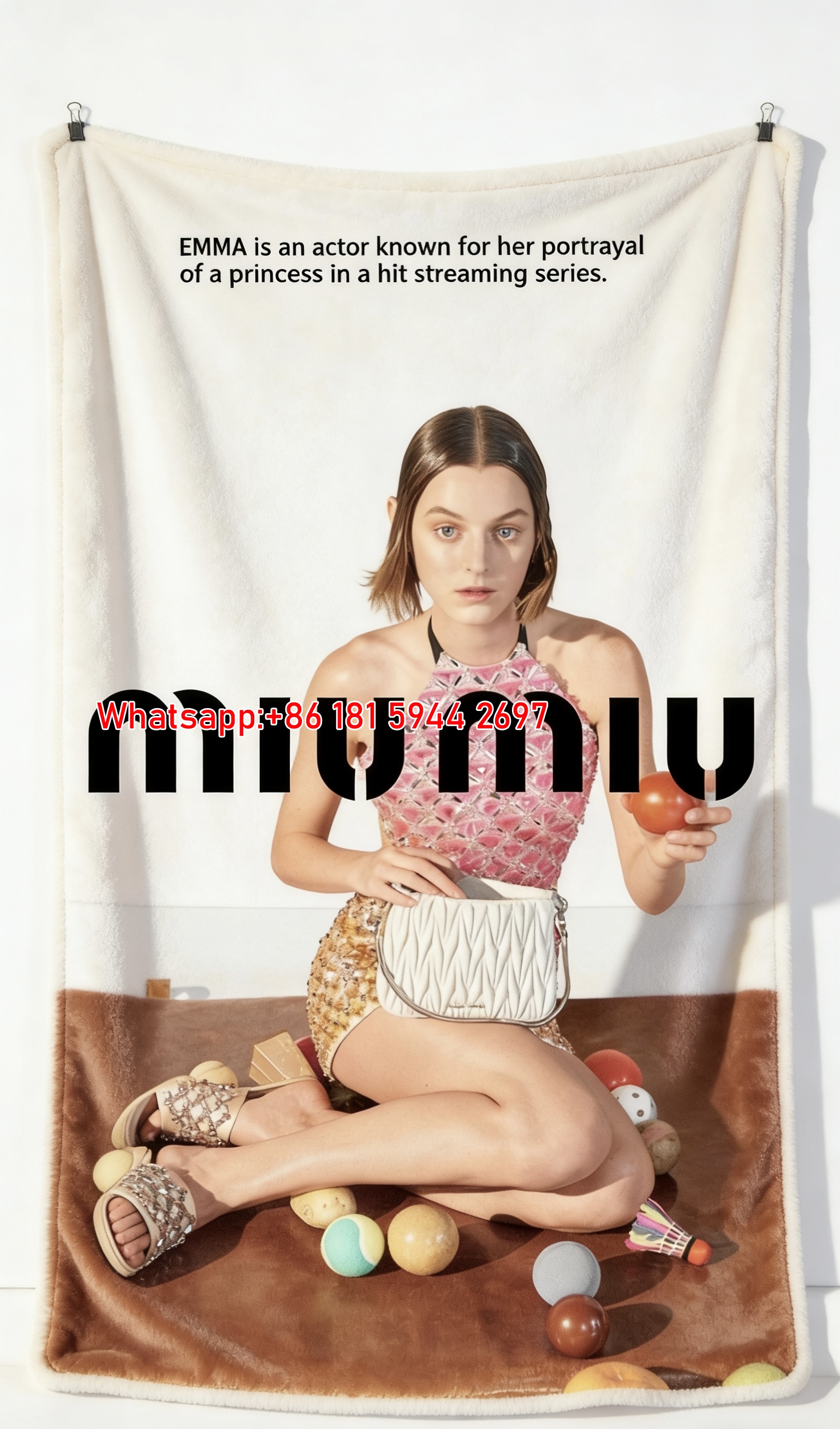Miu Miu Pink Sequin Dress & White Woven Bag Print Flannel Sofa Throw Blanket IMG_0625